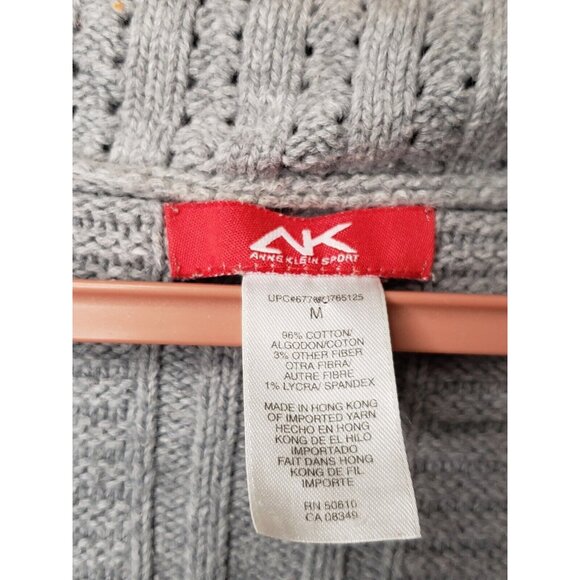 Anne Klein Sport Women's Sz M Button Front Sweater Cardigan Gray Cable Knit - Picture 8 of 8